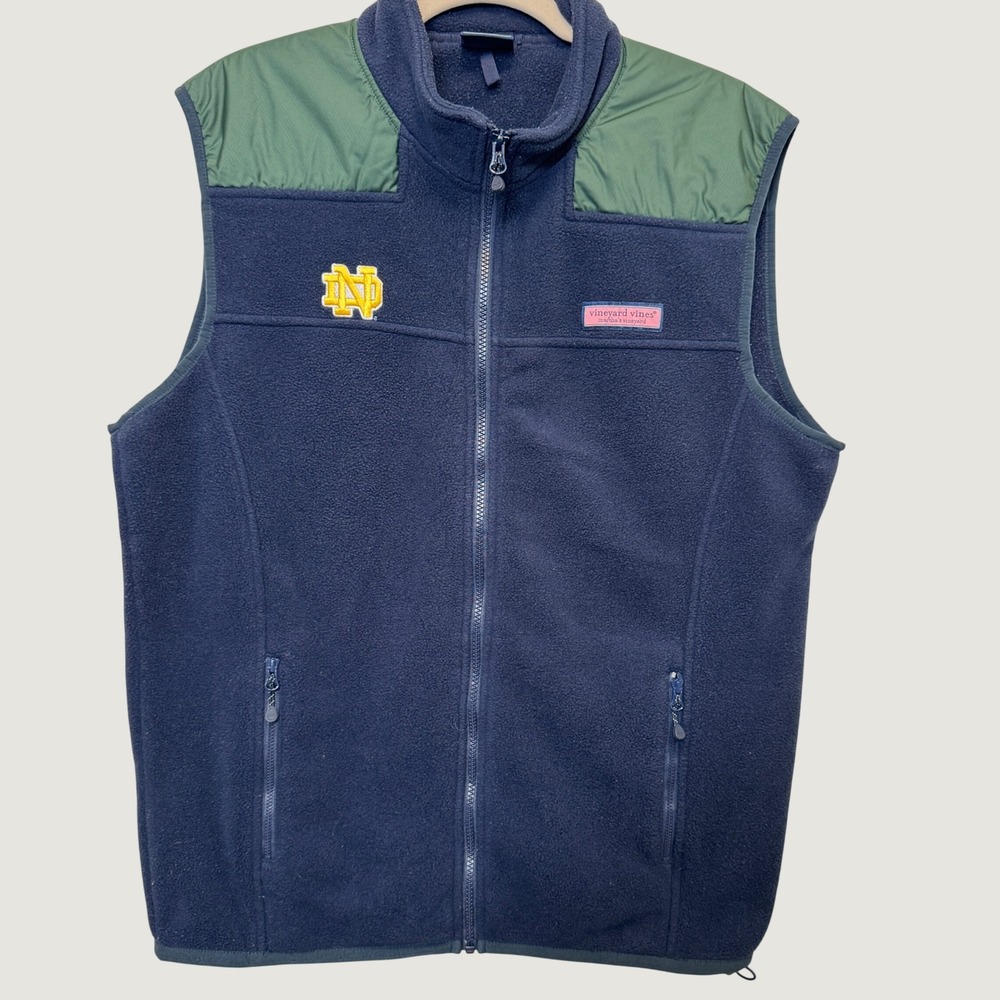 Notre Dame Vineyard Vines Mens Fleece Vest L Navy Blue Collegiate Preppy Gameday